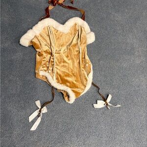 Reindeer Velvet Bodysuit with Fur Trim